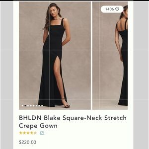 BHLDN Blake Square-Neck Stretch Crepe Gown NWT